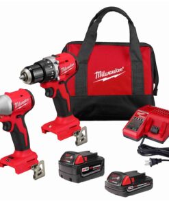 M18 Compact Brushless 2-Tool Kit, Hammer Drill & Impact Driver, 2 Batteries, M18 & M12 Charger, Bag