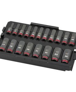 19 pc. SHOCKWAVE Impact Duty 3/8" Drive Metric Deep Well Socket Set, PACKOUT Low Organizer Tray