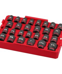 27 pc. SHOCKWAVE Impact Duty 1/2" Drive SAE & Metric Standard Socket Set, PACKOUT Organizer Tray
