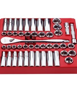 47pc 1/2" Drive Metric & SAE Ratchet and Socket Set with FOUR FLAT Sides