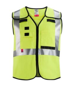 AR/FR Cat.1 High Visibility Vest 4XL, 5XL Class 2 X Back, , Hook and Loop 10 Pockets, 2 Mic Tab, No