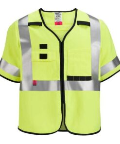 AR/FR Cat.1 High Visibility Vest w/Sleeves S, M Class 3 U Back, , Hook and Loop 10 Pockets, No