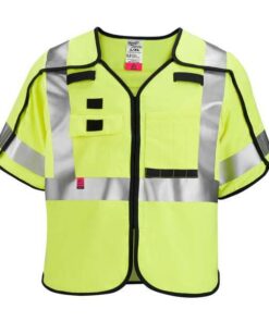 AR/FR Cat.1 High Visibility Vest w/Sleeves 4XL, 5XL Class 3 X Back, , Hook and Loop 10 Pockets, No