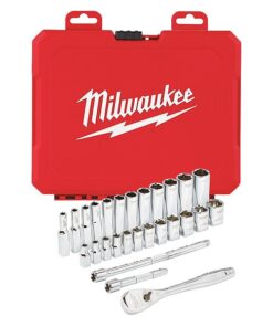 1/4 in Drive Socket Wrench Set Metric 28 Pieces 5 mm to 15 mm , Chrome